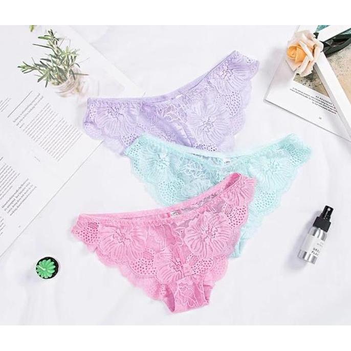 Wkwkwk- 6 Pc Cd / Celana Dalam Wanita Transparan Renda Ukuran Jumbo Celana Dalam Wanita  -06 B
