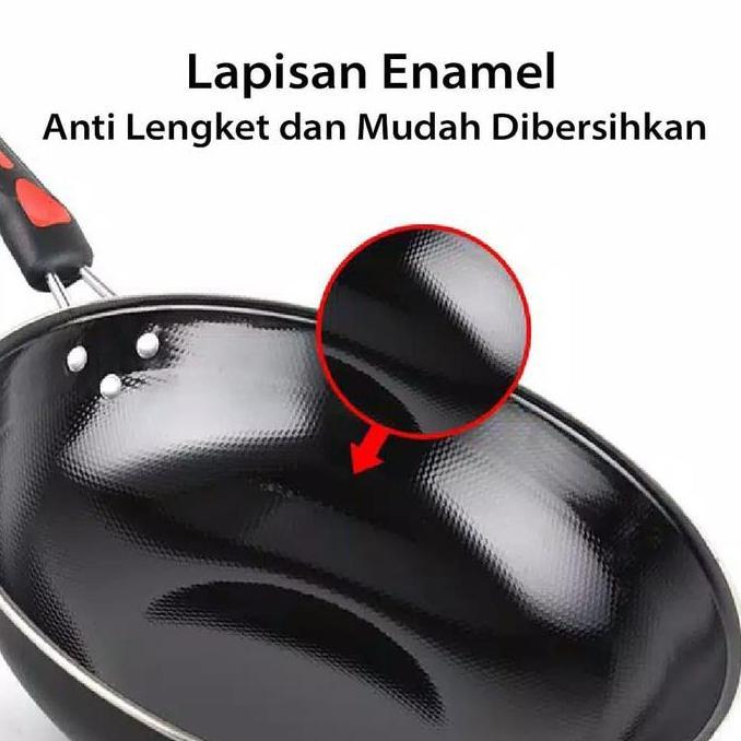 Qme- Panci Set Multifungsi Wajan Enamel  34Cm Atau 32Cm / Panci Kuah Enamel 22Cm /  Panci Susu Ename