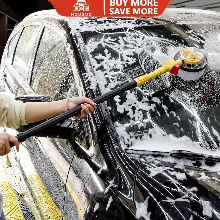 HOUGUO Set Sikat Cuci Busa Mobil Otomatis Sikat Putar Busa Semprot Alat Pembersih Otomatis Portabel 