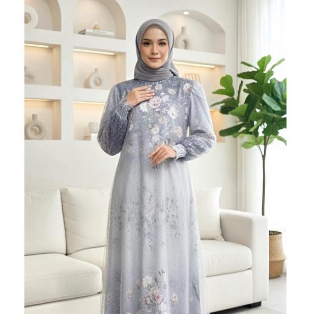 Oz67 Gamis Lebaran Safira/Gamis Rayon Digital Print Gamis Kondangan Kekinian/ Gamis Motif Printing/G
