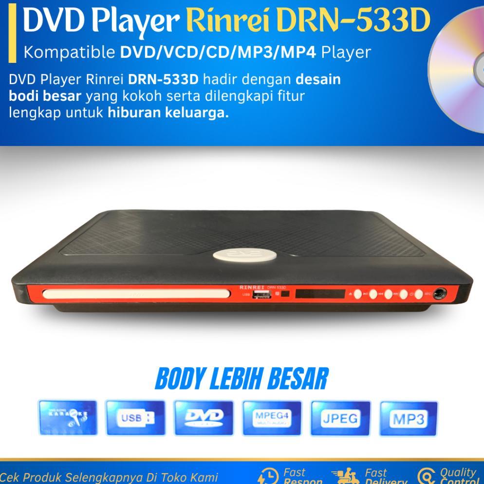 Dvd Player Rinrei Drn-533D New Body Besar Dvd/Vcd/Cd/Mp3/Mp4 Player Multimedia Pemutar Film Kaset Dv