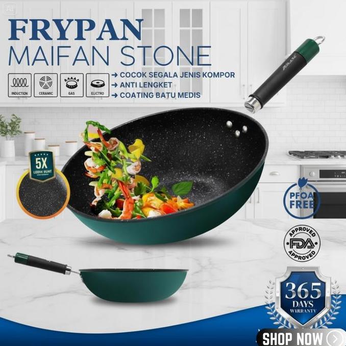 Ds.Id Cod Wajan Batu Medis Bulat Warna Hijau 32Cm / Wajan Anti Lengket Hijau / Wajan Murah