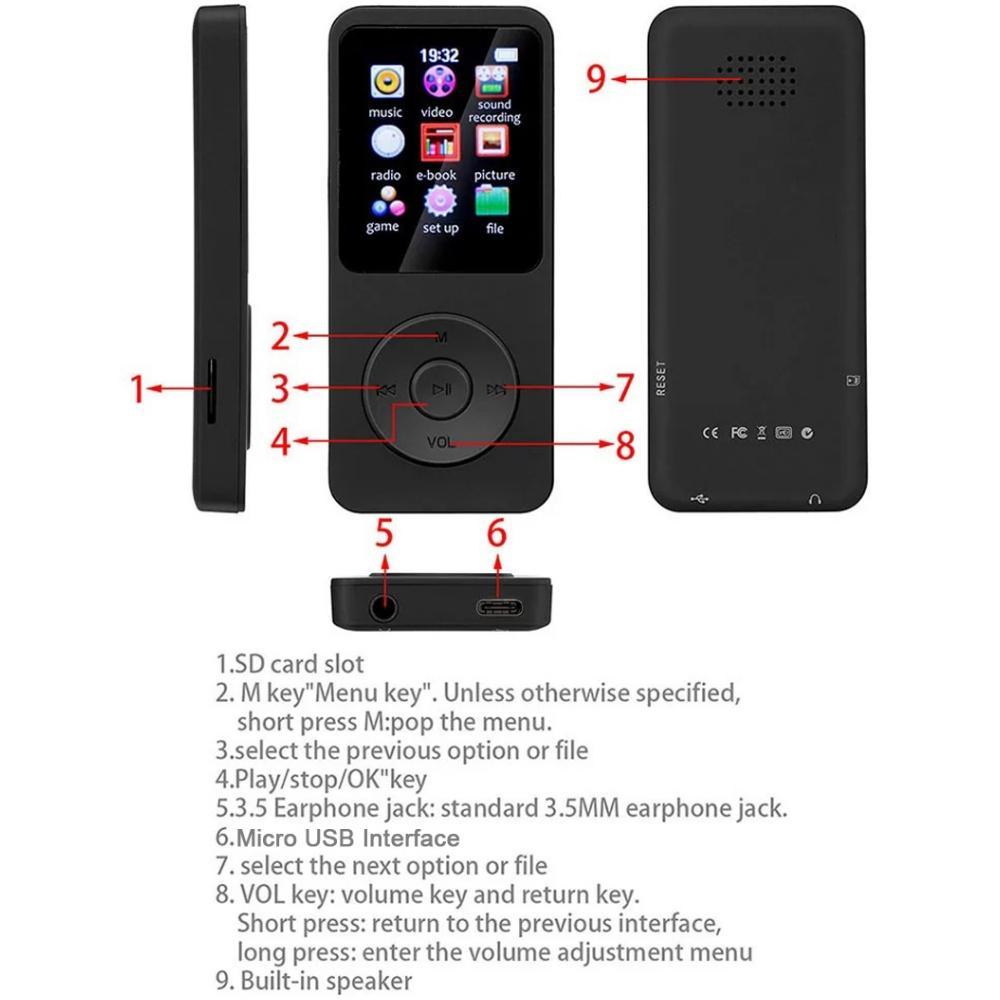 Mp4 Player Bluetooth Radio Fm/ Mp3 Mini Player Bluetooth Speaker Free 32Gb Micro Sd Card Usb/Type C 