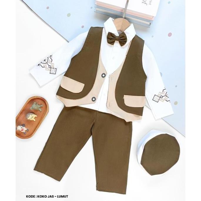 Baju Koko Bayi Laki Laki Set Jas  / Baju Muslim Bayi Lebaran / Usia 6 Bulan-3 Tahun