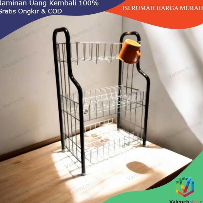 RAK PIRING 3 SUSUN DENGAN GELAS RPL 03 LENGKUNG /RAK DAPUR / RAK GELAS/ RAK PIRING ALUMUNIUM 3 SUSUN