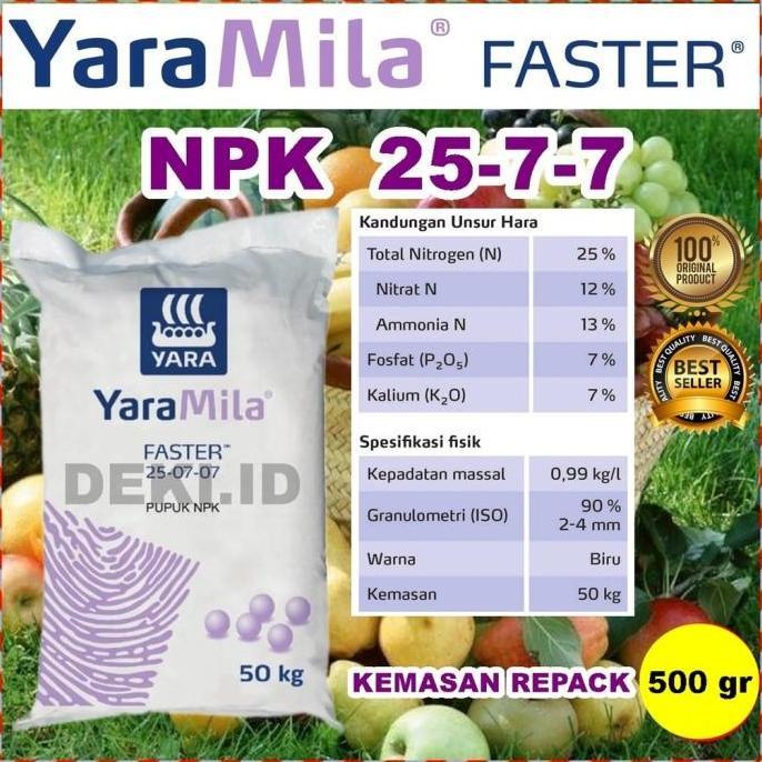 Pupuk NPK 25 7 7 Yara Mila Faster YaraMila Pertumbuhan Repack 500 gr