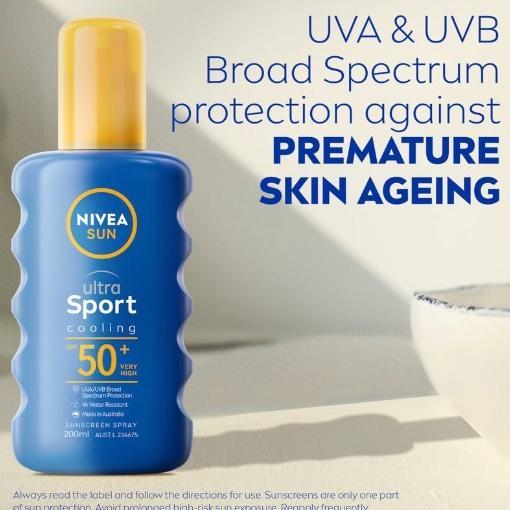 NEW NIVEA Sun Ultra Sport Cooling SPF50+ Sunscreen UVA UVB Spray 200ml/Nivea Australia [terbaik][ter