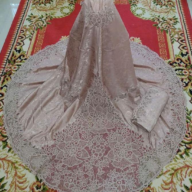 Mukena kerancang bunga punggung handmade sulam tangan Mat sutra  Putih Kombinasi Motif Panjang Muken