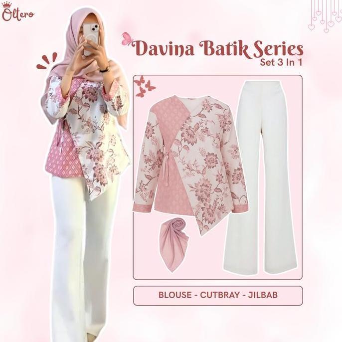 Set Outfit Kondangan 3 In 1 (Blouse Batik + Celana Cutbray + Jilbab Bella Square) OOTD Wanita - OL83
