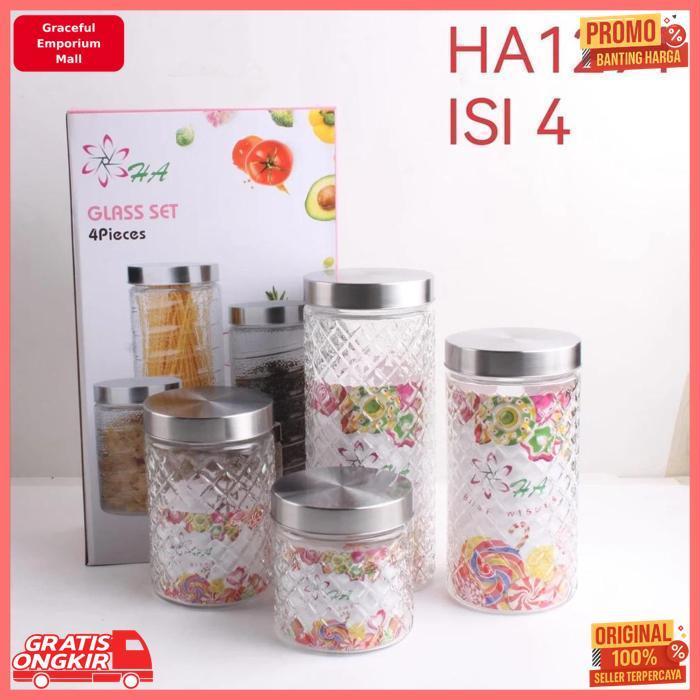 Murah Toples Kaca Set Diamond Satuan 4 Pcs Tempat Penyimpanan Kue Lebaran