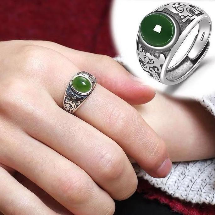 (Bebas beli 2 dapat bonus) C100 Cincin giok batu asli hijau titanium wanita anti karat anti luntur