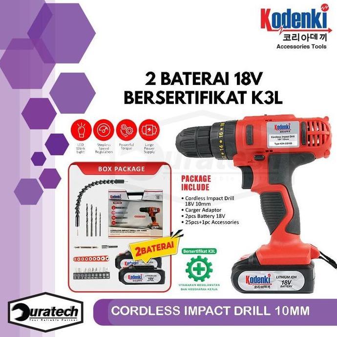 Soon- Bor Baterai Cordless Lmpact Drill 18V / Bor Tangan Torque Baterai Benz Werkz