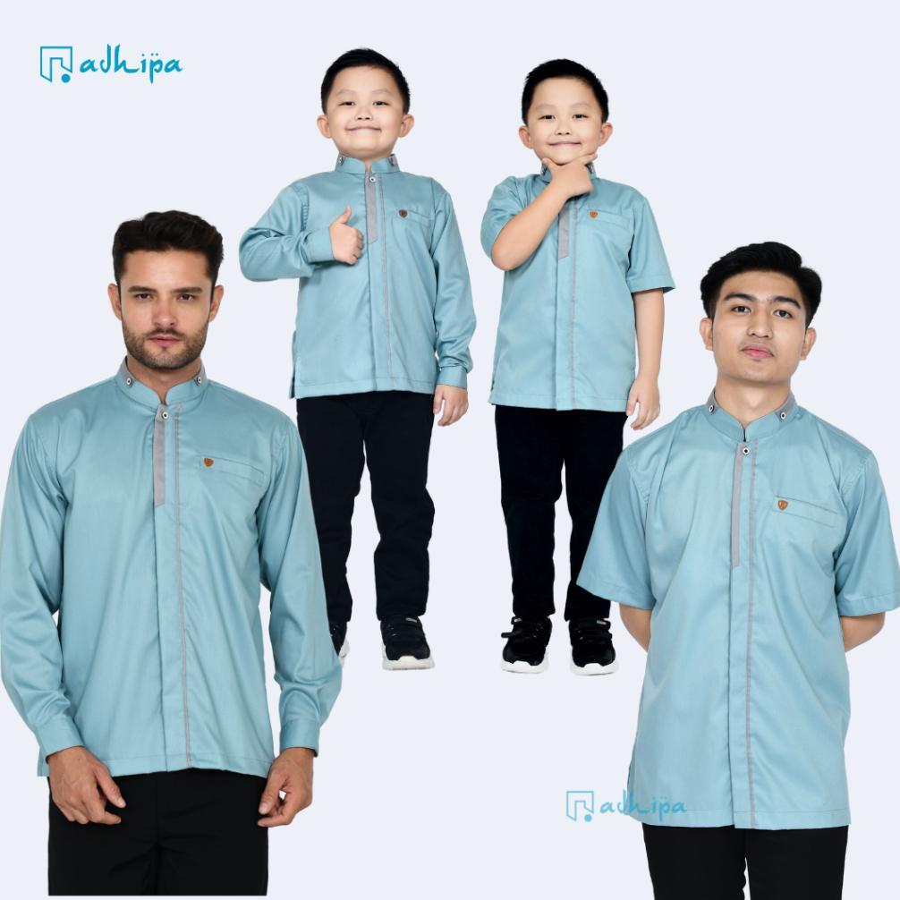 Koko Couple Utsman  Ayah Anak Warna Biru Wardah Lengan Pendek Siap Kirim