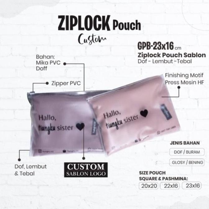 PROMO - Harga (Per 100) Zipper Bag Pouch Hijab Custom Plastik Ziplock Packaging Jilbab Mika PVC Doff