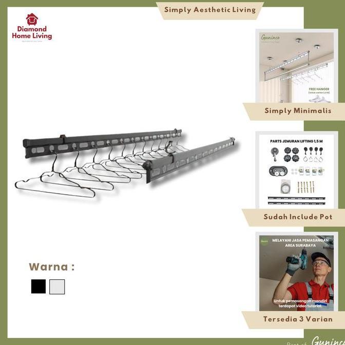 HARGA PABRIK - DHL Jemuran Lifting Aluminium Lifting dengan Engkol / Jemuran baju Hemat Ruang Kekini