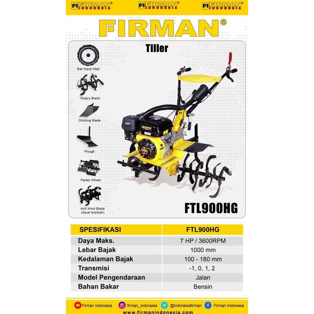 GUNMED Mesin Traktor Mini Cultivator FIRMAN FTL900HG Traktor Bajak Sawah