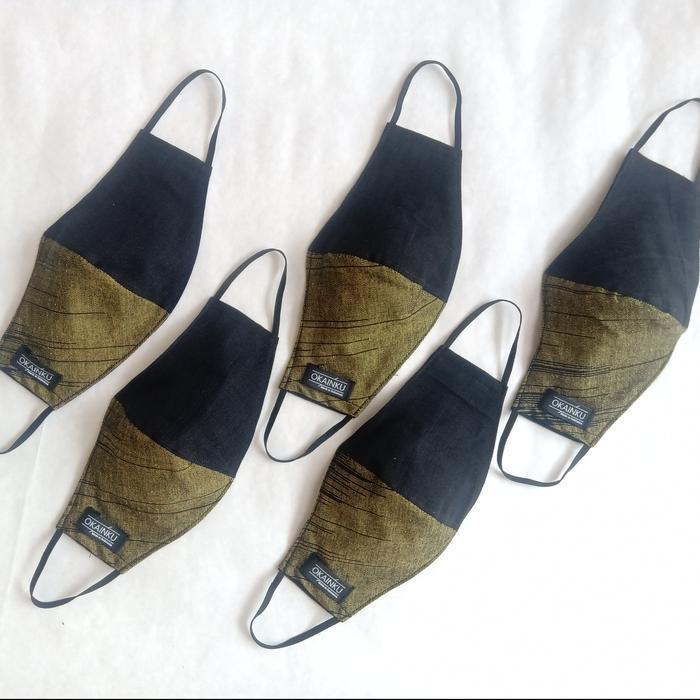 Bisa Cod - Okainku Masker Kain Gered Lurik Kunyit Hitam