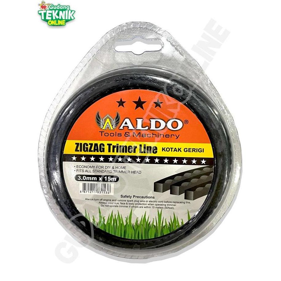 RXT Tali Senar Potong Rumput 3x15m ALDO HITAM KOTAK GERIGI ZIGZAG / Mata Pisau Senar Bulat Mesin Pem