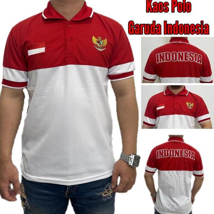 Termurah / Hot Sale Kaos Kerah Merah Putih / Baju Merah Putih Logo Garuda Indonesia / Polo Shirt Log