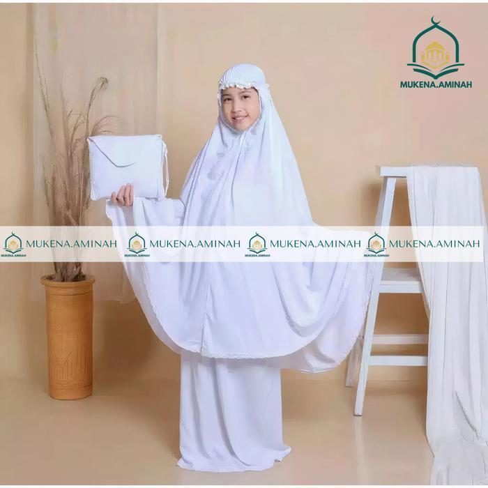 Bisa Cod - Mukena.Aminah Mukena Anak Tanggung Remaja Sheila Bali Polos Renda Atasan Katun Muslim Lem