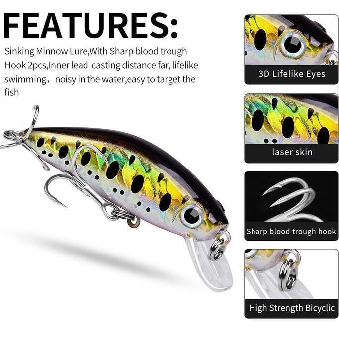 Tsurizao- 8Cm/11G Umpan Lure Minnow Slow Sinking Fishing Bait Tackle Lure For Fishing Swim Bait Lure