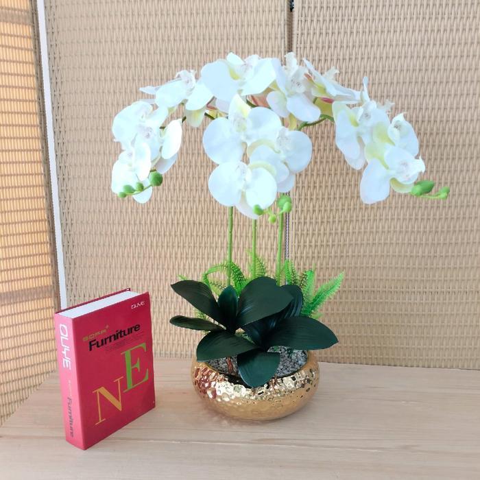 BUNGA ANGGREK LATEX P KERAMIK DEKORASI MEJA ARTIFICIAL Pot