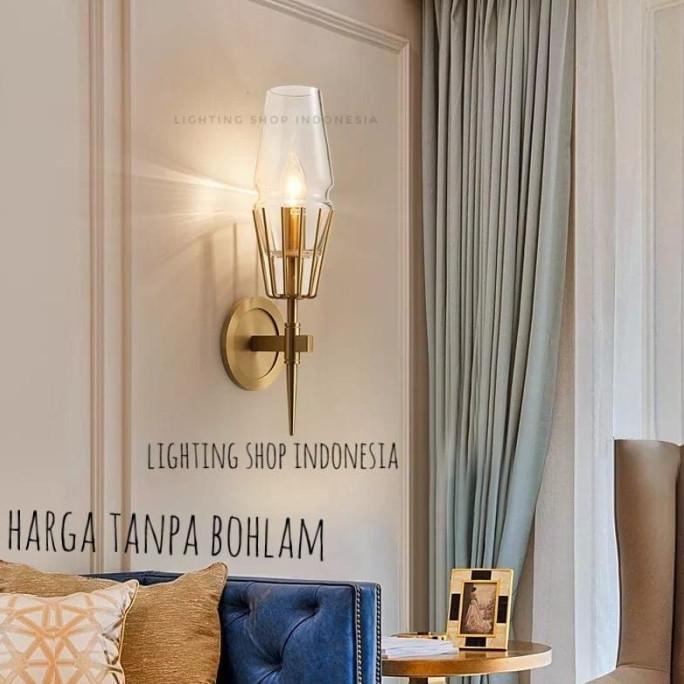 Ready Lampu dinding kristal kaca gold 1 lampu modern minimalis wall lamp