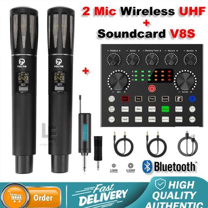 Fimasanihsasti8 - Soundcard Sound Card V8 Live Mixer Audio Broadcast Recording 2 Mic Wireless