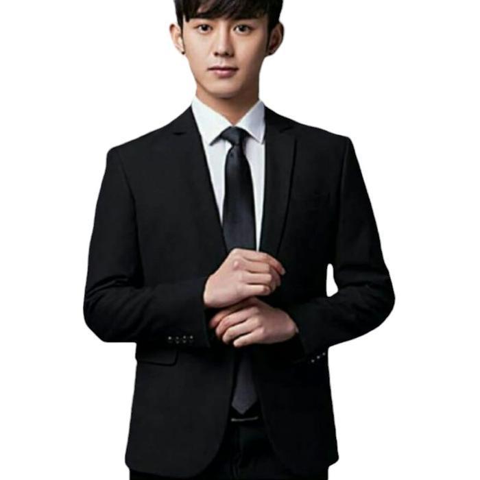 Bisa Cod - Baju Blazer Formal Fashion Pria Original Model Cowok Warna Hitam Black Ukuran Size S M L 
