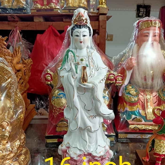 patung dewi kwan im guan yin berdiri 16 inch keramik