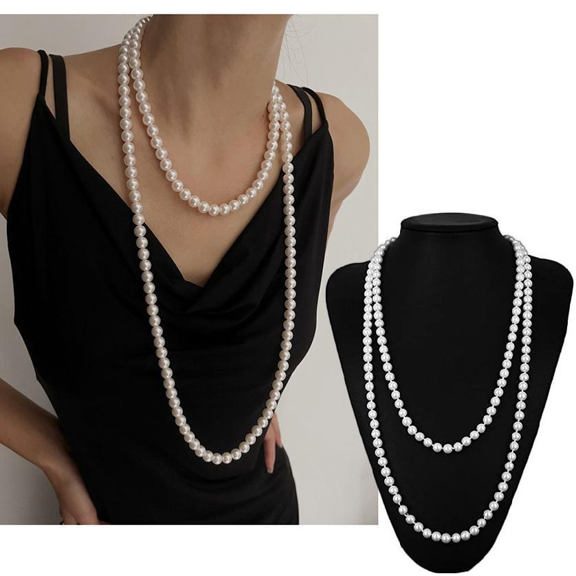 Limited 150Cm Kalung Mutiara Putih Panjang Wanita Sequinn Pesta Aksesoris Flapper Great Gatsby | Kal