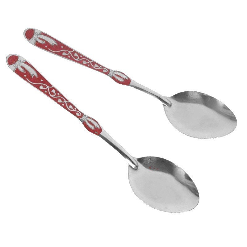 Sendok Motif Batik Stainless / Sendok Makan Stainless Steel 12 Pcs Bahan Tebal - Warna Merah