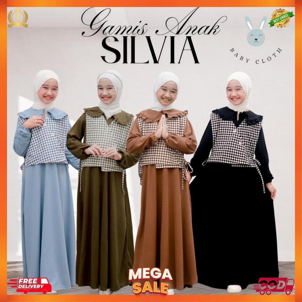 Gamis Silvia Rompi Anak Smlxl Babycloth35 Untuk Umur 3-14Tahun Baju Muslim Panjang Printing Dress Vi