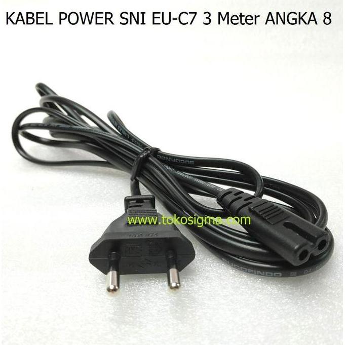Terusaja- Kabel Power Cord C7 Sni 3 Meter 3M 300Cm Bentuk Angka 8 Untuk Printer Radio Charger Proyek