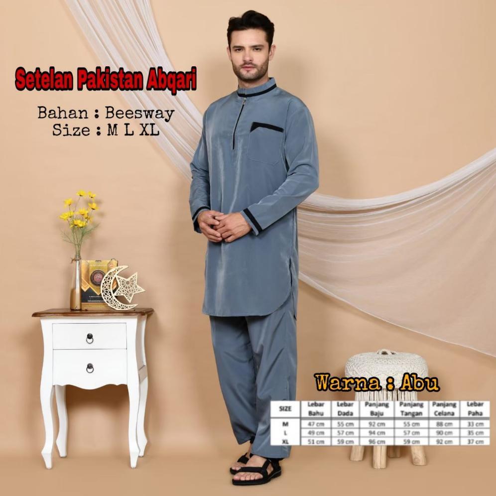 Setelan Pakistan Abqari  - Baju Koko Muslim Setelan Pakistan Dewasa - Koko Pakistan Dewasa Produk Ba