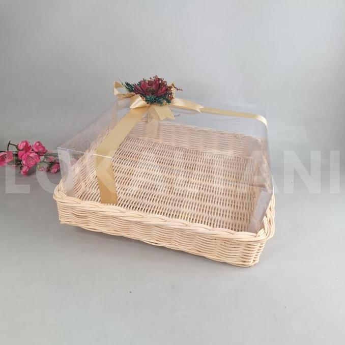 Nampan Rotan Kotak Mika/ Nampan Hantaran/ Nampan Kue mika 30 & 25 CM + Bunga Rustic C MM