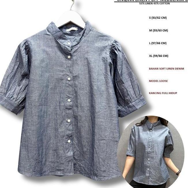Kemeja Lengan Pendek Kemeja Lengan Pendek Wanita 444 Linen Puff Blouse