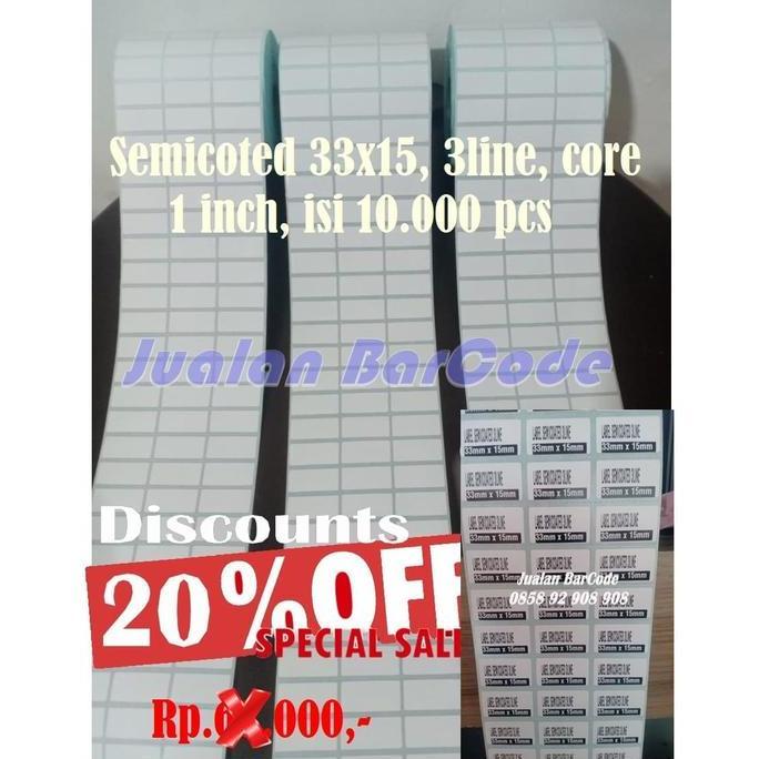 LABEL 33 X 15 (3 LINE) KERTAS STICKER LABEL SEMICOATED 33x15