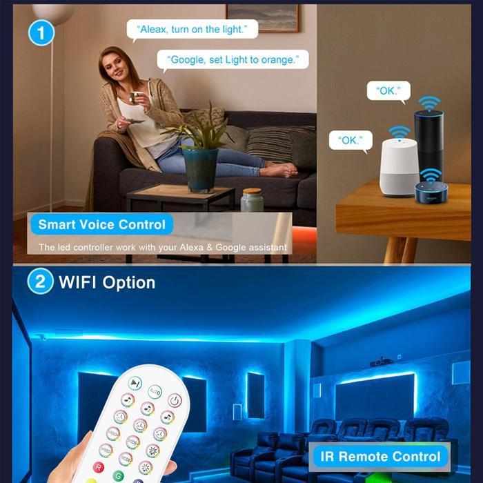 TRIPLEDI LED Strip 15 Meter 450 900LED RGB 5050 Lampu Tempel Dinding Lampu Panel Bluetooh Wifi Smart
