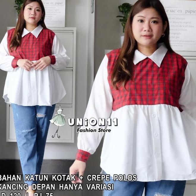Jumbo Kemeja Wanita Jumbo Kemeja Wanita Katun Kotak Mix Crepe Polos