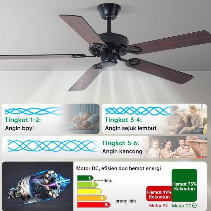 Kipas Angin Gantung Plafon 52inci Kipas langit-langit Baling Hias Nordik Dengan Remote Control Ceili