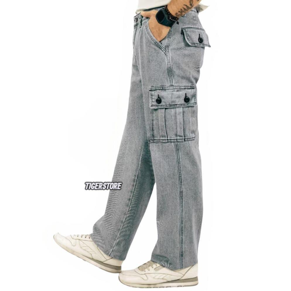 TERLARIS LONG CARGO PANTS JEANS PRIA LOOSE FIT  NSTRECH REGULAR CARGO JEANS DENIM BLACK SANDWASH POP