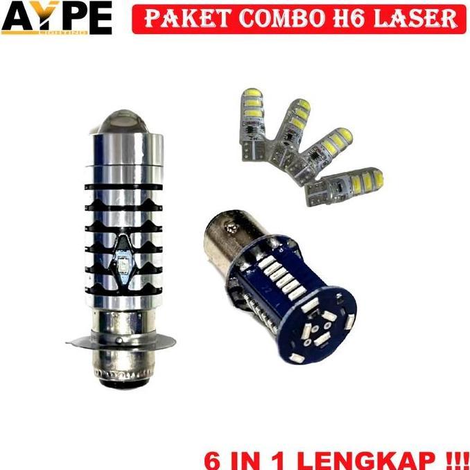 Promo COD Paket Hemat Lampu Motor H6 Laser 2 warna plus senja biru Stop 30 Mata Plus SEN Jelly KEDIP