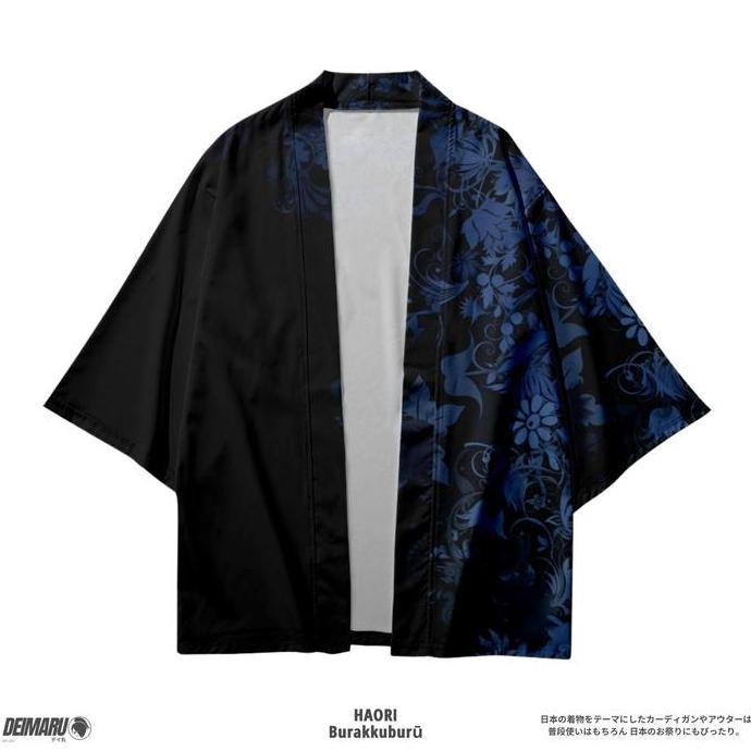 Kostum Jepang Haori Burakkuburu Haori Motif Outer Cardigan Haori Batik Biru