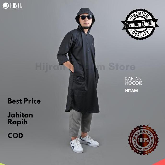 Gamis Hoodie Rompi Sholat kaos kurta jubah koko baju muslim pria ROSAL