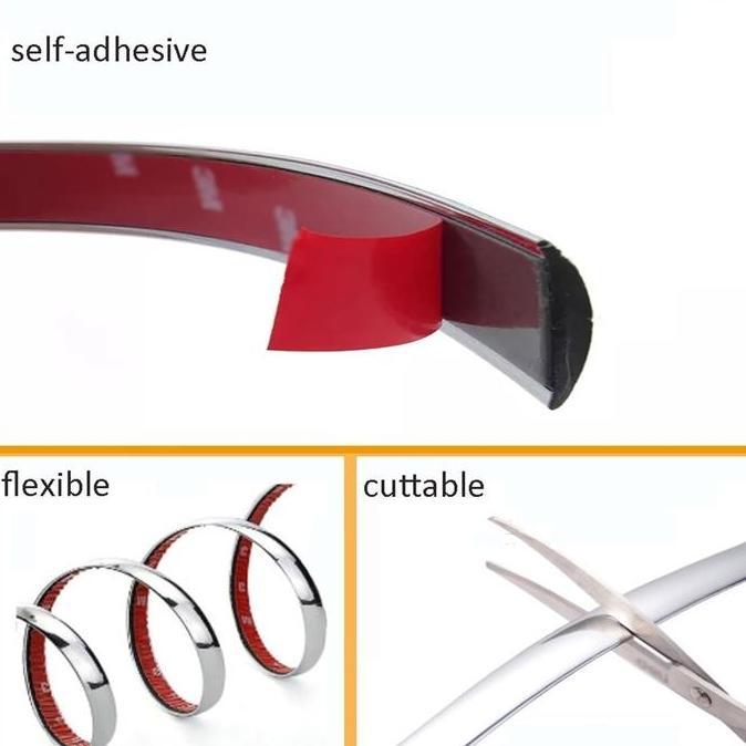 lis crome list chrome Dekorasi uneversal lemari Mobil Silver  lis chrome lis putih kaca mobil  Lis D