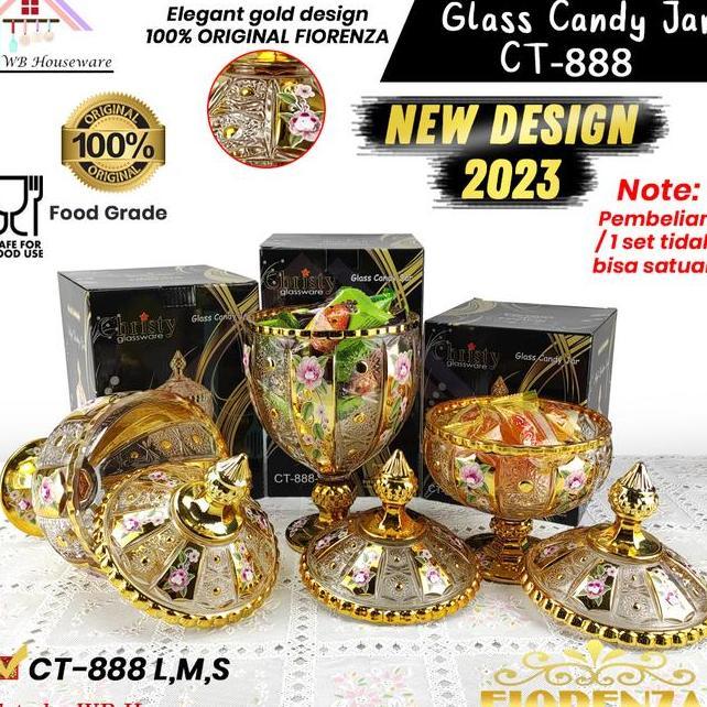 Fiorenza Toples Kaca Set 3 Tempat Permen Sna Motif Gold Crystal Christy Ct888 Glass Candy Food Jar