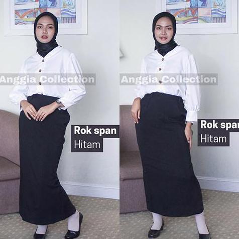 ROK SPAN/ROK KERJA WANITA/ROK FORMAL warna Dongker Hitam Maroon Milo Milo Bintik Kancing Karet