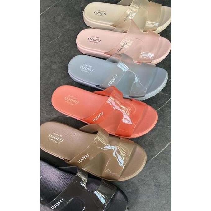 LUOFU Sendal Jelly Karet Eva Kokop Transparan Wanita E7190T-B6 [G02]