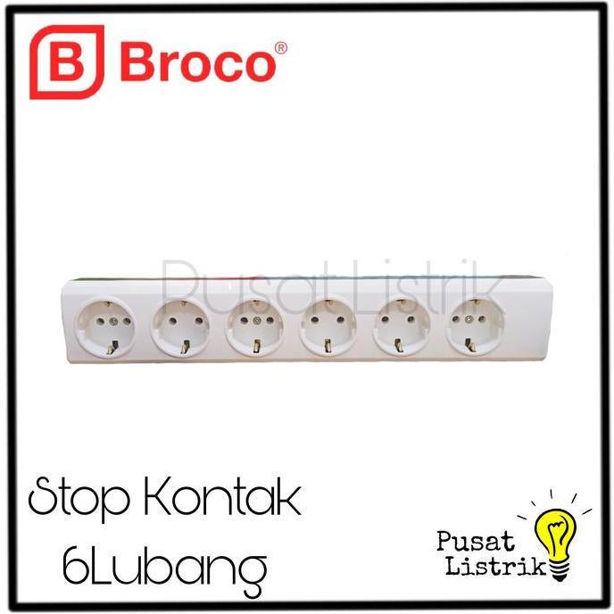 BROCO STOP KONTAK 6 LUBANG OUTBOW STOP KONTAK 6 LUBANG TUTUP HITAM READY